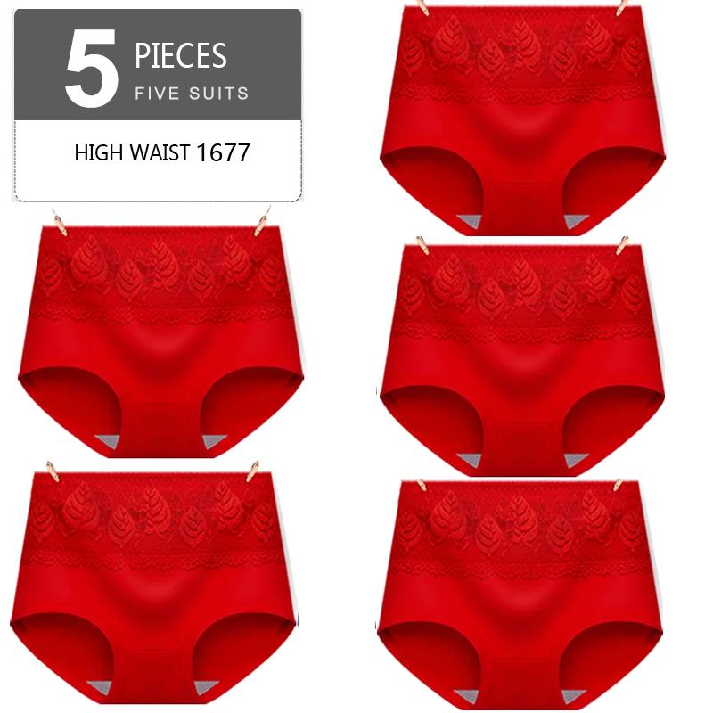 5Pcs High Waist Panties Cotton Breathable Women's Underwear Ladies Underpants Size M-XXL