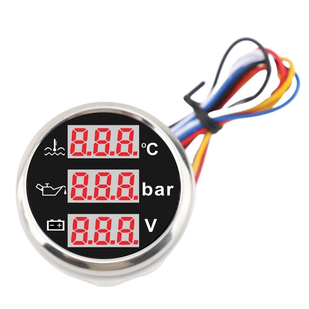 3 In 1 Instrument Sensor Kit Engine Coolant Temperature Oil Pressure Meter Battery Voltmeter for Car Boat 52mm Digital
