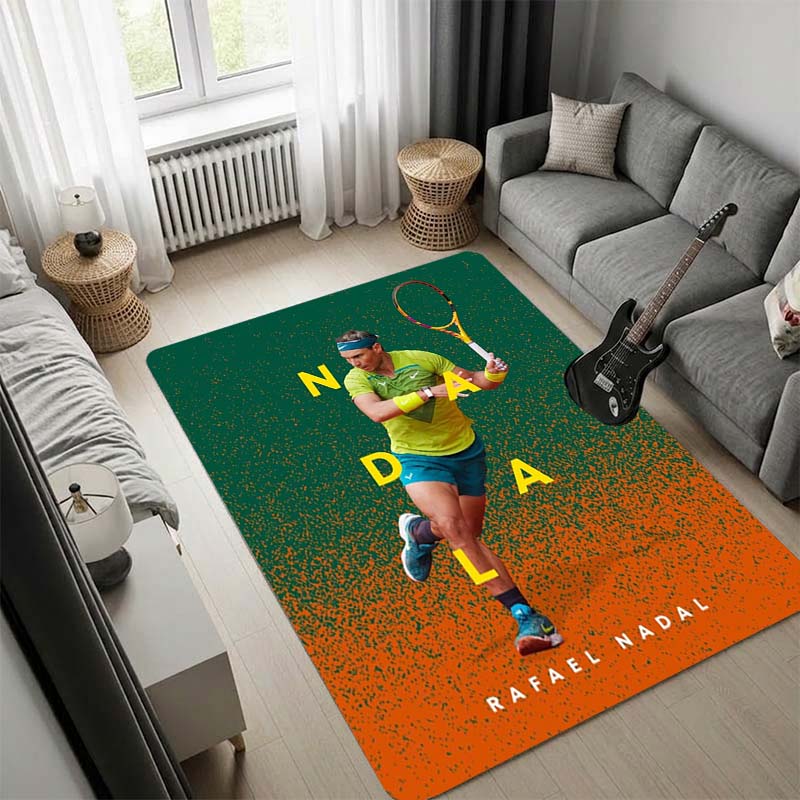 Rafael Nadal Tennis Player Signature Area Rug, Non Slip Floor Mat, Portrait Print Carpet for Living Room Bedroom