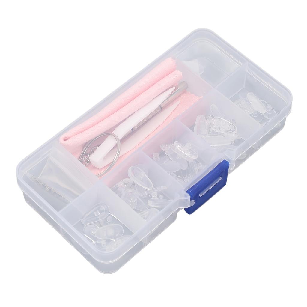 Eye Glass Repairing Kit Multiple Silicone Nosepiece Screwdriver Screw Tweezers Mirror Cloth Set