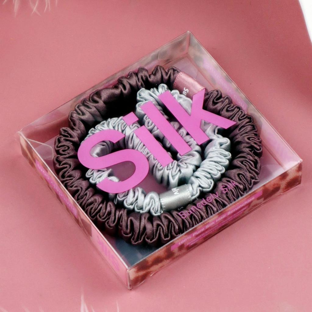 2PCS 100% Silk Hair Scrunchies For Women Girls High Quality Hair Ties HairBands Silk Suitable for Valentine's Day 22Momme Silk Hair Accessoires