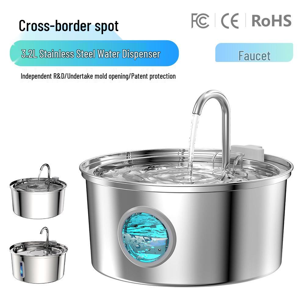 Фонтанчик для питья домашних животных 3,2 л с краном из нержавеющей стали и автоматической фильтрацией