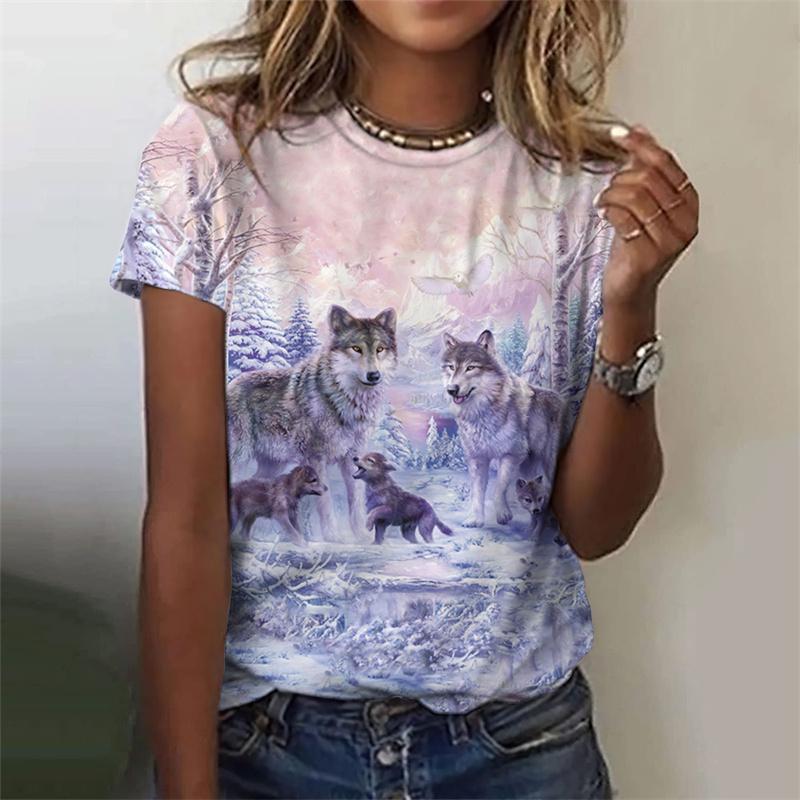 3D Printed Dolphin Wolf T Shirt For Women Marine Life Pattern Short Sleeves Summer Casual O-Neck Tops Tees Loose Women T-Shirts