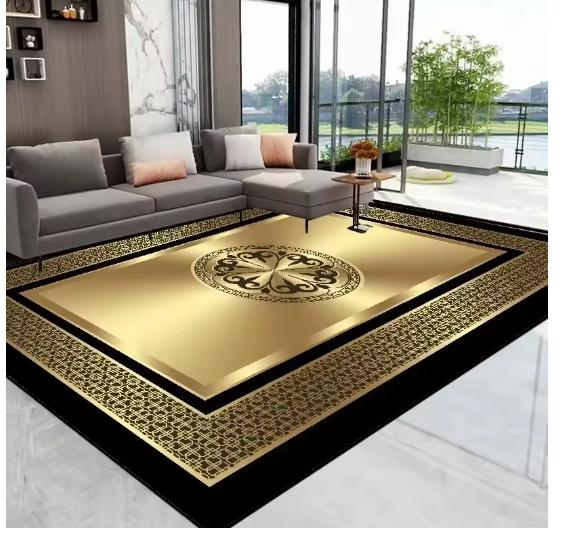 Home Decoration Modern Luxury Large Living Room Antiskid Carpet Soft Bedroom Cloakroom Mats Easy Cleaning Lounge Rug Black Gold