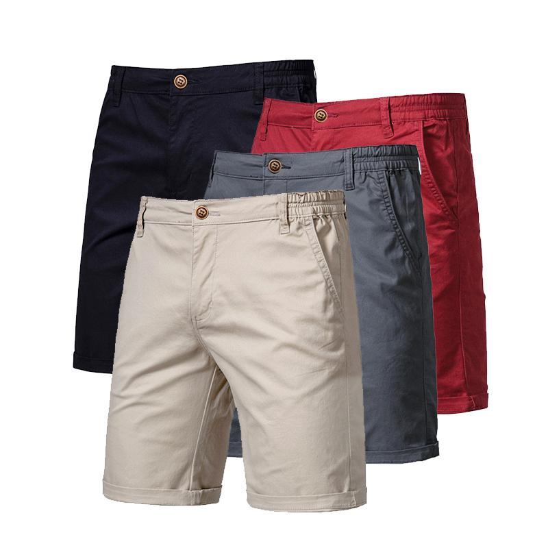 Летние мужские шорты прямого кроя длиной до колена, брюки для костюма, однотонные, черного цвета хаки, студенческие, тонкие, повседневные, мужские шорты