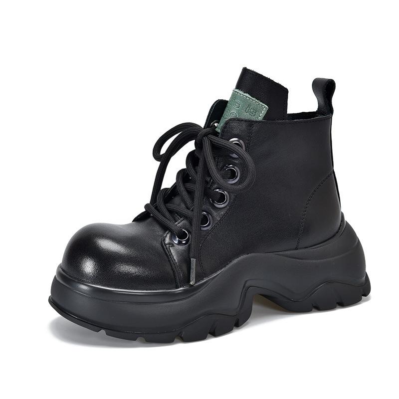 Johnature Ботинки martin на толстой подошве, женская обувь, винтажные короткие сапоги с круглым носком на молнии сбоку и шнуровкой