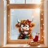 4pcs Christmas Window Decals Cute Highland Cow Static Transparent Glass Stickers Electrostatic Adhesion Glass Door Holiday Decal