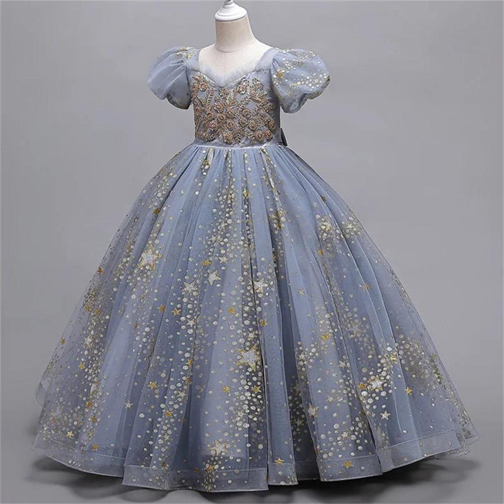 4-13 Year Old Elegant Girl Party Dress Sequin Embroidered Mesh Gorgeous Ball Evening Dress Formal Cocktail Girl Princess Dress