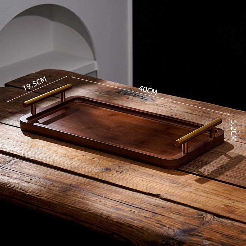 Деревянный поднос с золотистой металлической ручкой для стакана с водой, фруктов, еды, хлеба, всякой всячины, сервировочный поднос, органайзер для дома