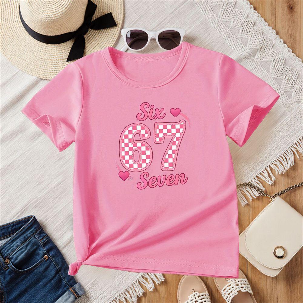 Number 67 Six Seven Graphic T-Shirt Women Summer New Short Sleeve Casual Tops Y2k Cute Heart Casual Short Sleeve Tee for Womens