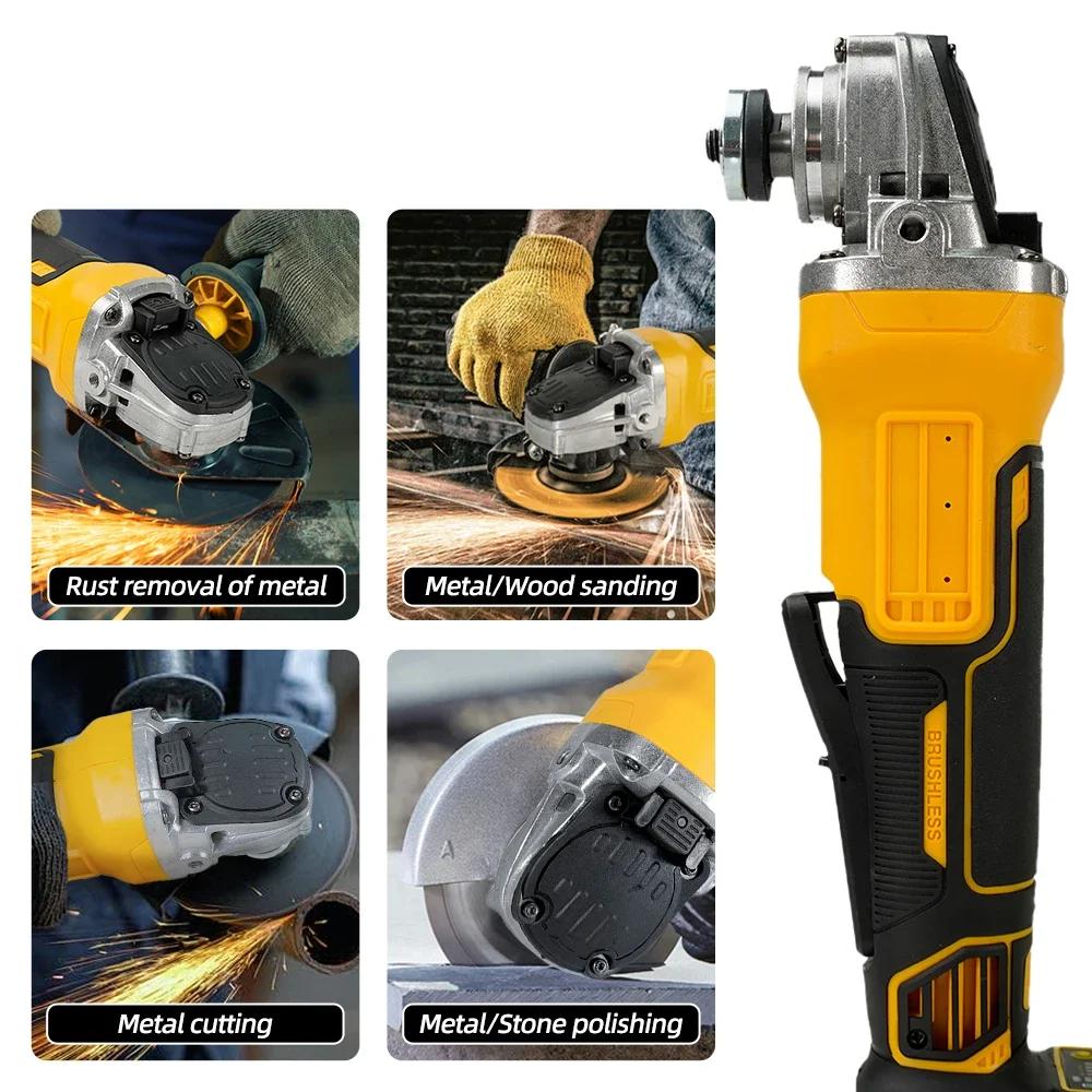 Angle Grinder Brushless Cutter 125mm Lithium Electric Angle Grinder Polishing Machine DIY Power Tool for DEWALT Battery