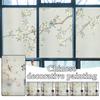 Chinese Ink Painting Style Privacy Window Film Ancient Art Flowers Birds Glass Film Stained Static Cling Frosted Glass Stickers