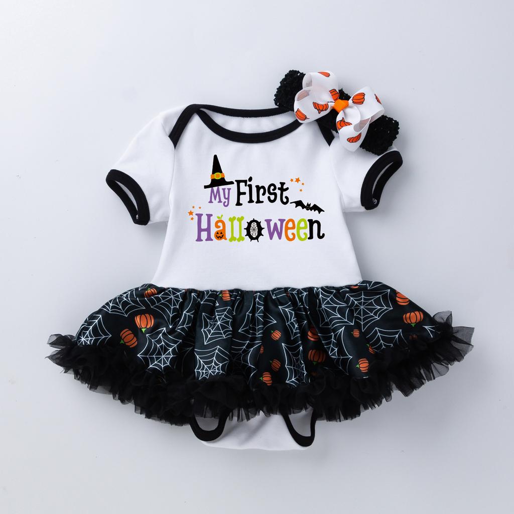 Детские юбки для маленьких девочек, комплект из 2 предметов, комбинезон + повязка на голову, наряды на Хэллоуин