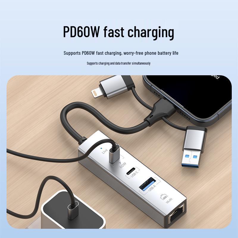 USB-концентратор с сетевой картой 100 Мбит/с - Без драйверов, Три в одном, Многофункциональный расширитель для ноутбука