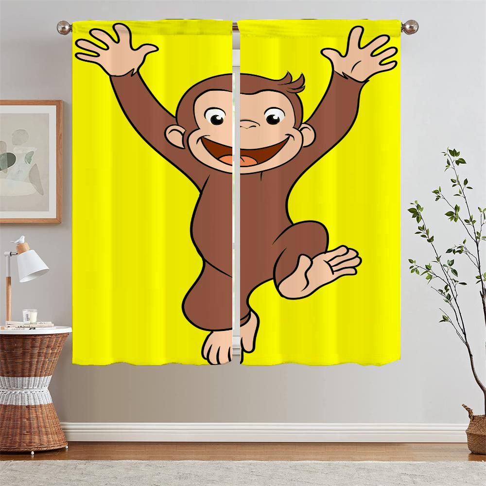Curious Monkey Kitchen Curtains 2 Pieces Window Curtains Home Chiffon Curtain Tiebacks Blackout Blind Living Room Curtain Blinds