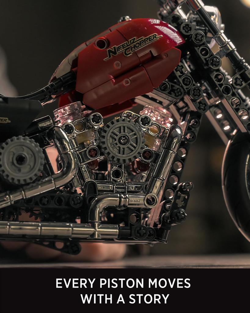 Конструктор Nifeliz Чоппер, Конструктор транспортного средства для взрослых, Модель игрушки для декора офиса/дома, Подарок для фаната мотоциклов, Подарок на день рождения (572 штуки,