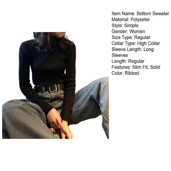 Женский свитер с высоким воротом, длинным рукавом, облегающего кроя, вязаный топ, однотонный, из мягкой эластичной ткани