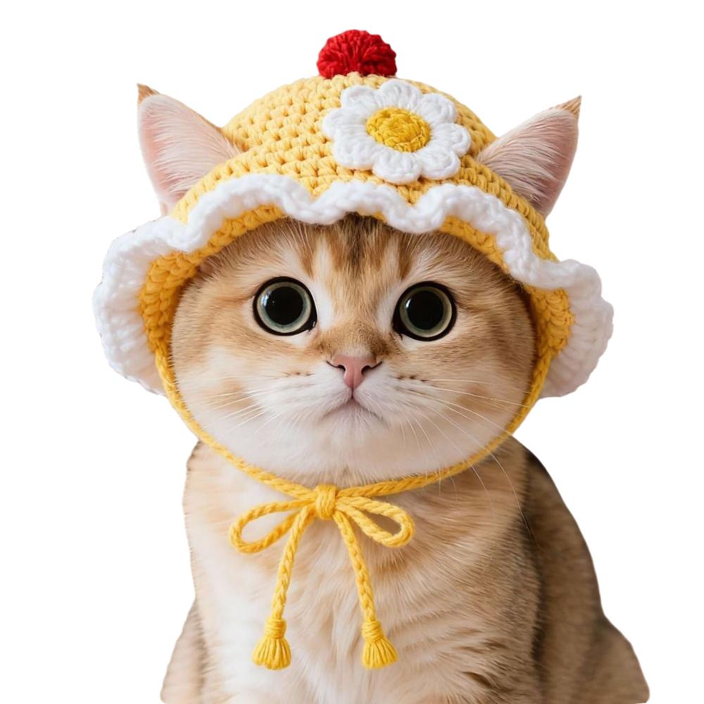 Refined Elastic Cat Knitted Hat Soft Handmade Craft Pet Cosplay Headwear Comfortable To Wear Skin-Friendly Winter Dog Cap
