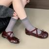 IPPEUM Burgundy Ballet Flats Shoes Women Buckle Round Toe Mary Jane Shoes Ballerinas Zapatos Mujer