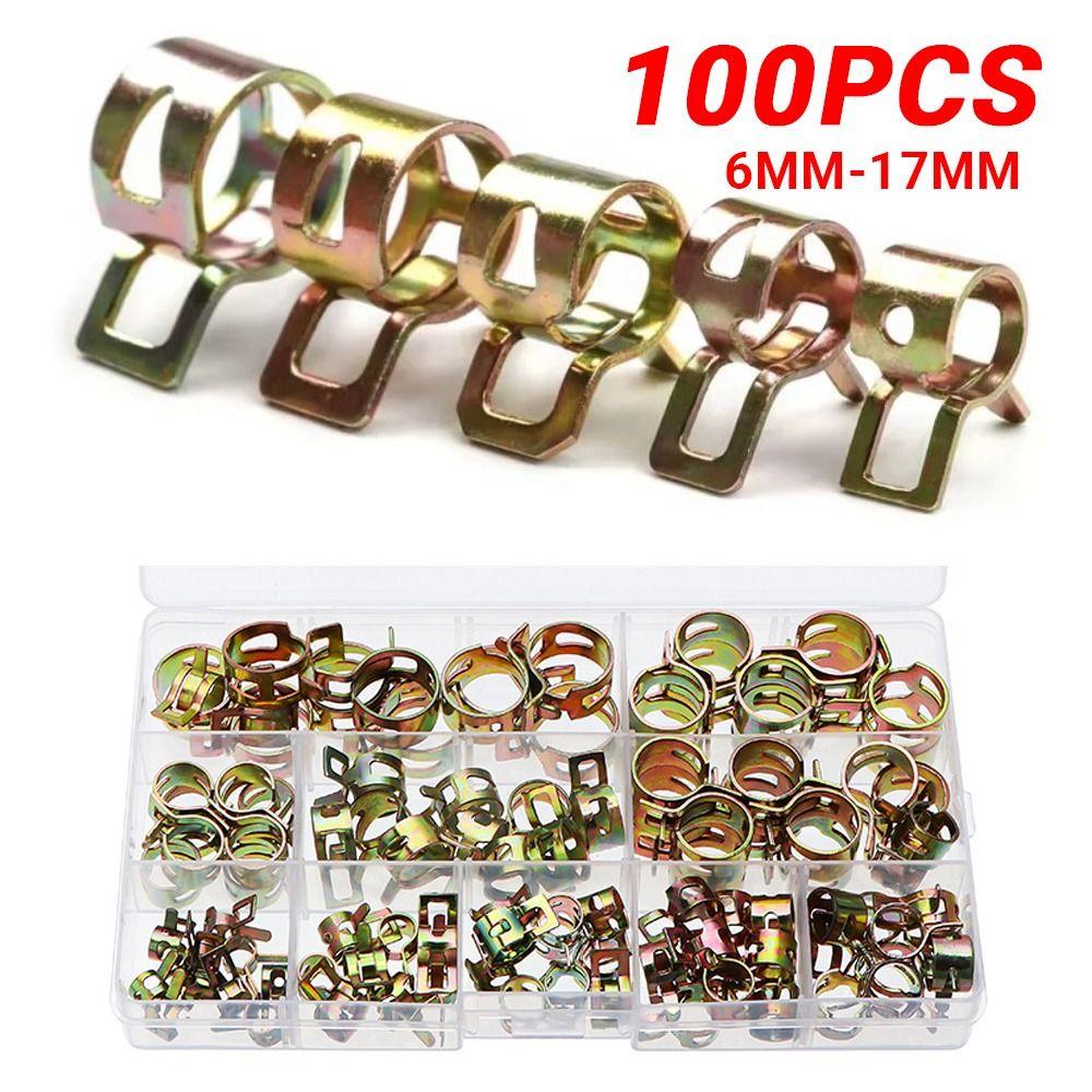 100Pcs 6-17mm Fuel Line Hose Clip Spring Driven Water Pipe Fastener Sorting Kit