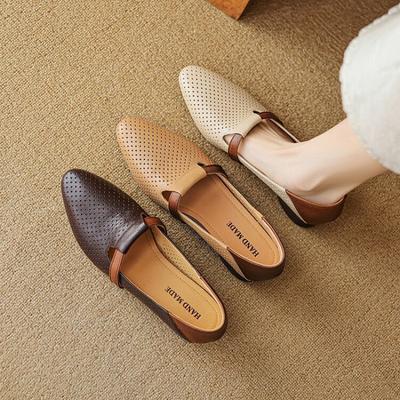 Французские подходящие мягкие туфли-лодочки на низком каблуке, женские весенние туфли с круглым носком и перфорацией