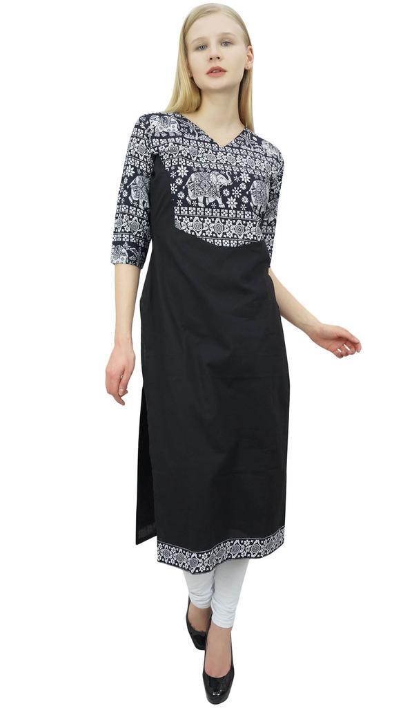 Phagun Женская хлопковая дизайнерская черная туника Kurta Ethnic с рукавами 3-4 Kurta-10