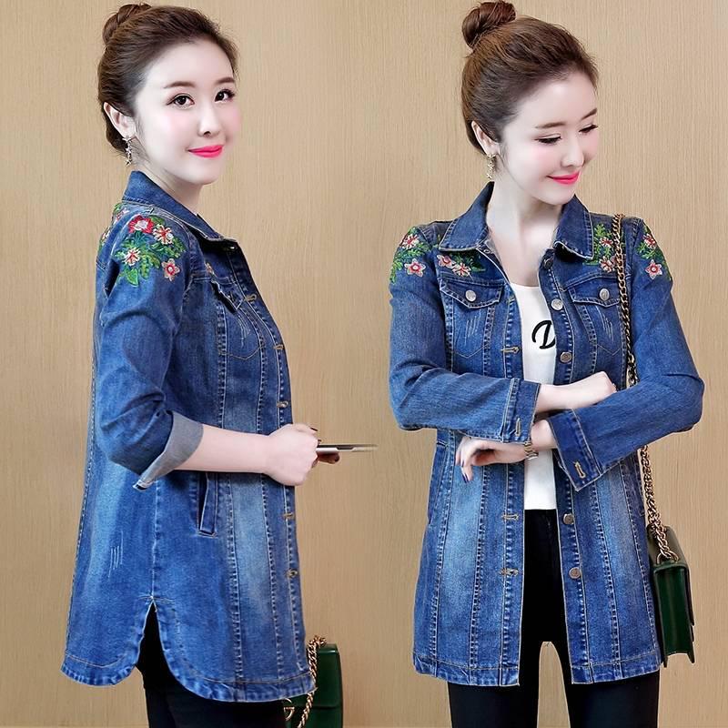 Women Plus Size Denim Jacket Long Jeans Jacket Coat Casual Frayed Female Basic Jackets