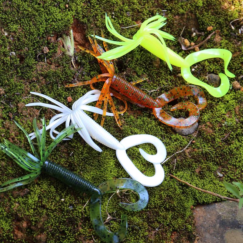 Набор рыболовных приманок с мягкими наживками в виде кальмаров, червями и крючками с джиг-головкой, рыболовные снасти в коробке