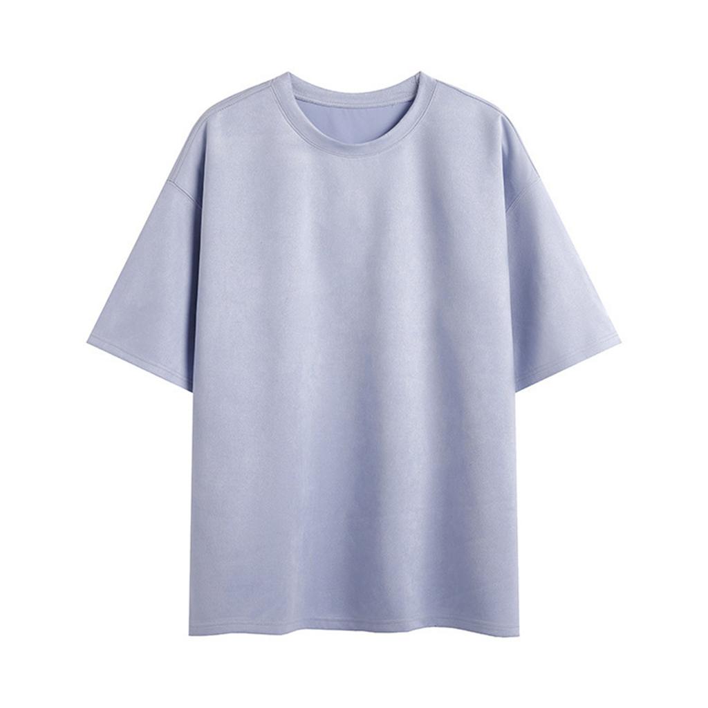 Men's Summer Trend Solid Color Suede Loose Round Neck Pullover Short-sleeved T-shirt