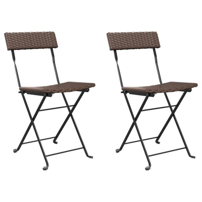 319987 vidaXL Bistro Chairs Folding 2pcs Brown Woven Resin and Steel