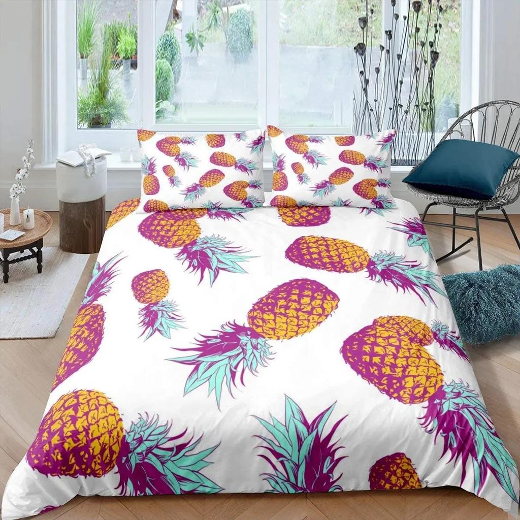 Pineapple Duvet Cover Set Yellow Fruit Pattern King Queen Size For Kids Boys Girls Polyester Comforter Cover With Pillowcase