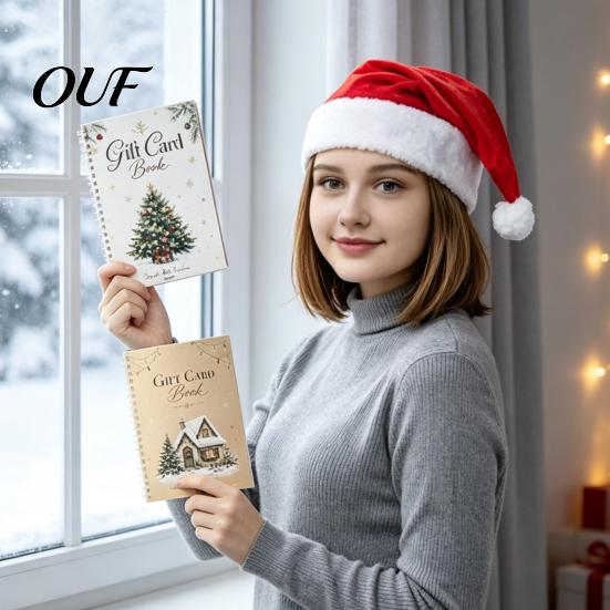 Festival Card Storage Book Christmas Gift Book, 8x6 Inch Spiral Bound Holiday Keepsake Booklet, Thick Paper Organizer Merry Greeting Album for