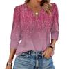 Women's Fashion Casual 3/4 Sleeve Print Shirt Women's V-Neck Tops