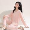 2 Pcs/Set Women Pajamas Suit with Chest Pads Long Sleeves Loose Solid