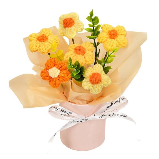 Вязаный Цветочный Букет Ручной Работы Искусственный Вязаный Букет Подсолнух Гвоздика Тюльпан Пушистые Цветы Подарки для Мамы Жены на День Рождения Юбилей