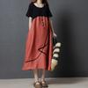 Summer Loose Plus Size Women's Fashionable Cotton Linen Contrasting Round Neck Dress for Women Casual Dresses