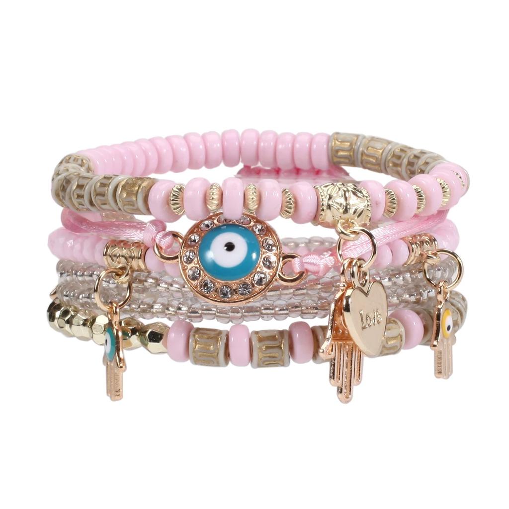Штабелируемые женские браслеты с большими глазами, многослойный эластичный браслет из бисера BohemianEvil в стиле хиппи