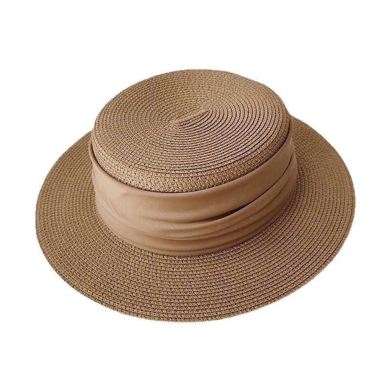 Women's Summer Vintage Top Hat Temperament, Socialite Beach Vacation Style, Simple Flat Top Sun Hat