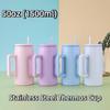 With Handle and Straw Lid Water Bottle Simple Sippy Cup Modern Thermal Cup  Unisex