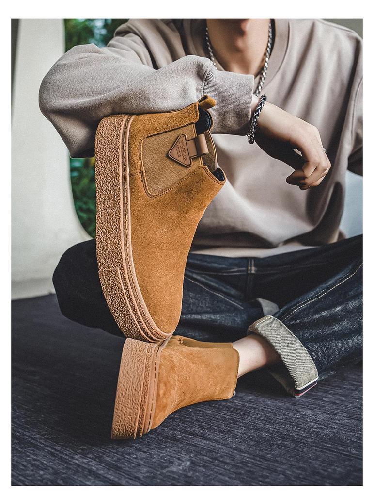 Men's Chelsea Suede Slip-On Ankle Boots, Retro British Style, Winter Velvet, Versatile Mid-Top Martin Design
