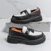Fashion Korean Style Black and White Color Blocking Surface Thick Bottom Tassels Casual Slip On Non-slip Fashionable Men's Loafer Shoes