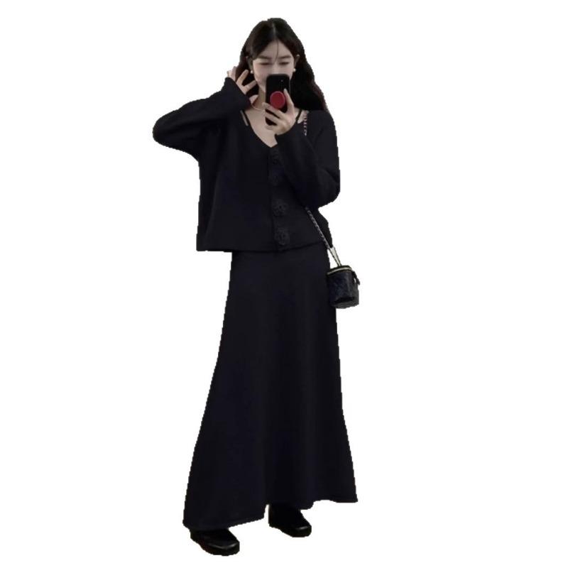 Камелия большой размер вязаный кардиган юбка женский комплект из двух предметов осень и зима новый свободный повседневный свитер комплект женский