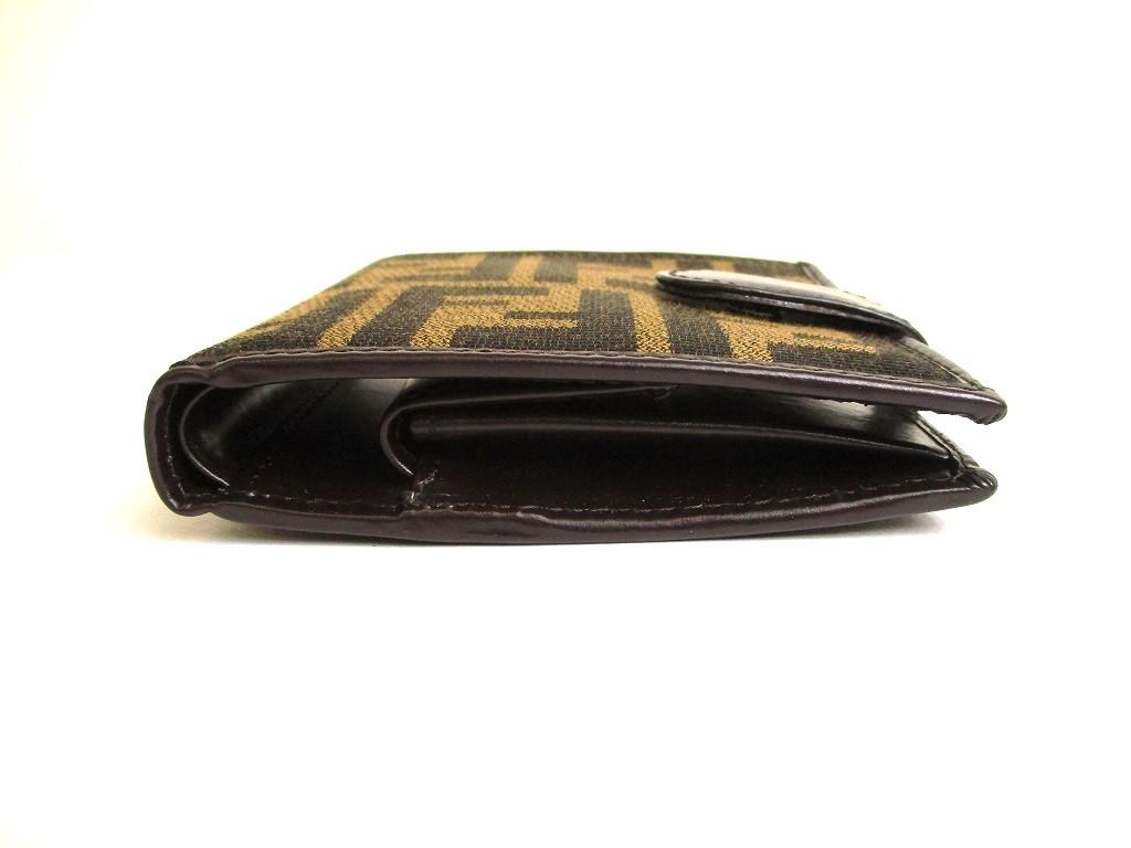 Authentic FENDI Zucca Dark Brown Canvas Leather Bifold Wallet Compact Wallet #9777  Refurbished
