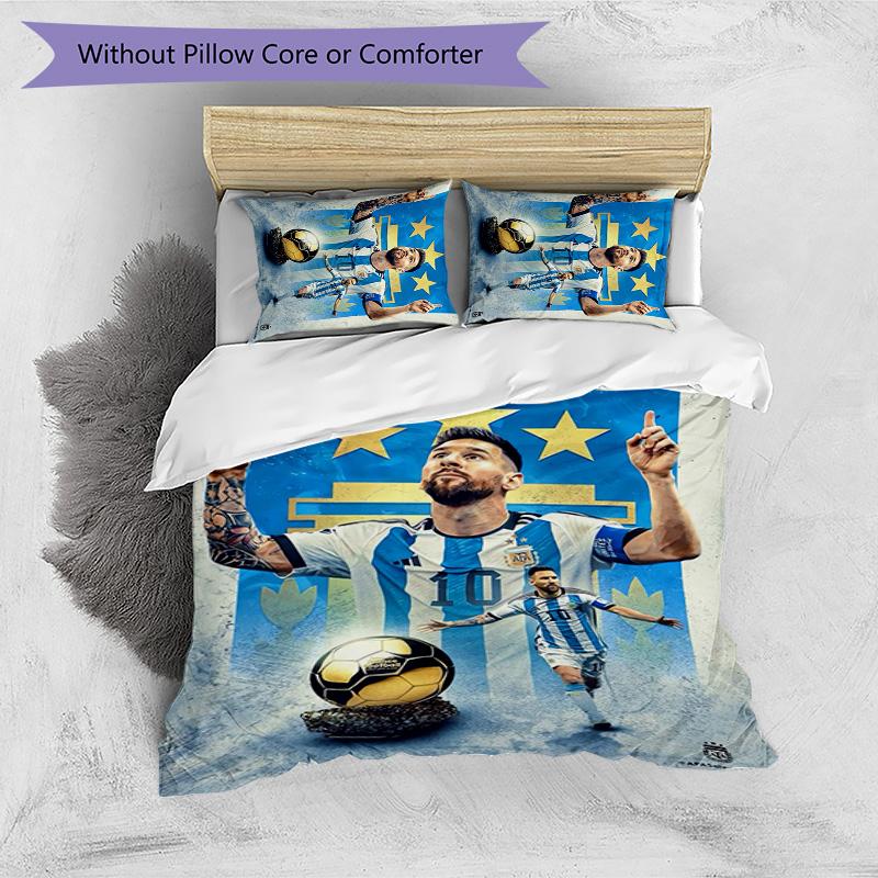 Lionel Messi Pattern Printed 3PCS Bedding Set Soft Skin-Friendly Washable Duvet Cover & Pillowcases Set All Season Bedroom