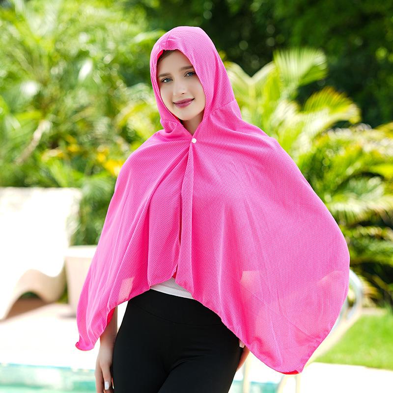 Ice Cool Beach Poncho Cover Up Quick Dry Sunscreen Clothing Oversized Hooded Towel Wrap 4-In-1 For Swimming Beach Pool Travel