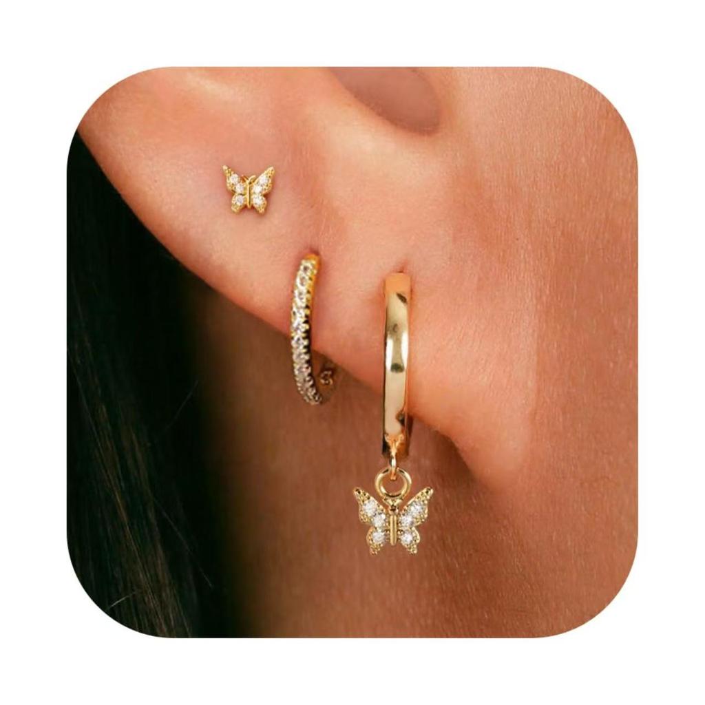 High-End Luxury Copper Zircon Butterfly Stud & Ear Cuff Set for Women