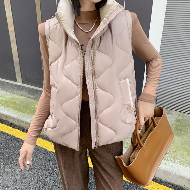 Женское осенне-зимнее пальто с воротником-стойкой, однотонное пальто без рукавов с большим карманом на молнии, свободный теплый хлопковый жилет