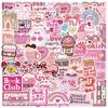 50 Cartoon Pink Love Doodle Stickers Decorate Guitar Notebook Suitcase DIY Waterproof Stickers