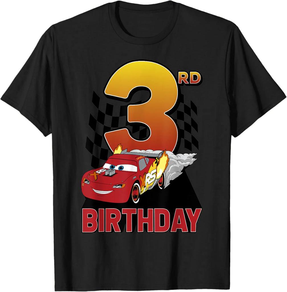 Disney Pixar Cars Lightning McQueen 2 3 4 5rd Birthday Contest Short Sleeve T-Shirt Summer Cotton Men's Women Tees Couple Unisex