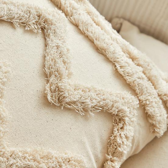 Throw Pillow Case with Tassel Bohemian Style Short Plush Fringe Decor Office